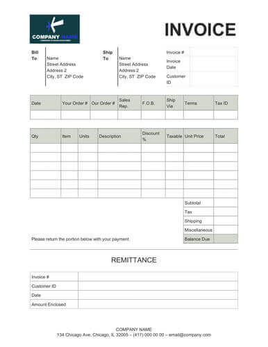 Free Sales Invoice with remittance slip