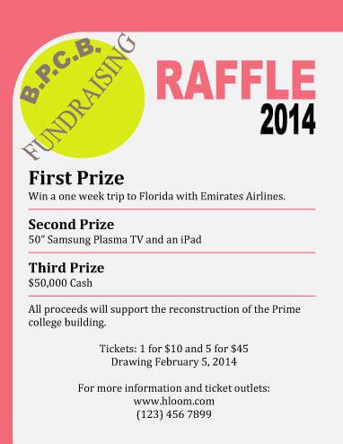 Fundraising raffle flyer template with 3 prizes