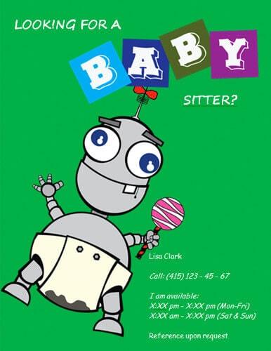 Funny robot babysitting flyer