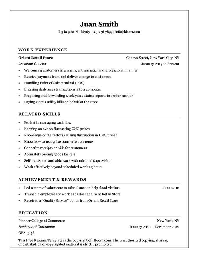 Gas Station Cashier Resume Template