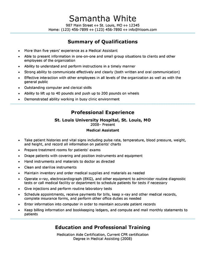 summary for resume medical assistant