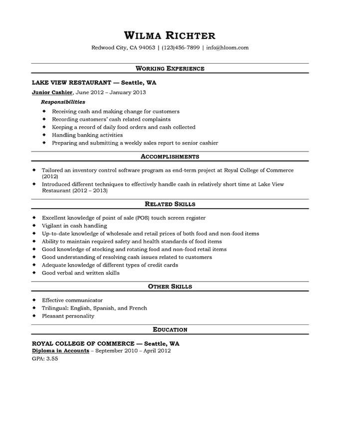 Grocery Store Cashier Resume Template