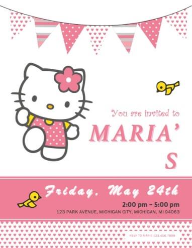Hello Kitty with Pink Streamers Invitation