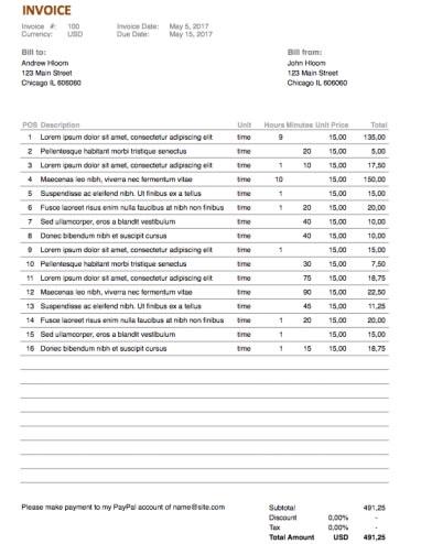 Hours and Minutes Billing Invoice Template