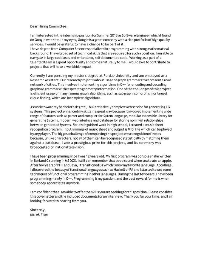 Cover Letter Sample For Internship from www.hloom.com