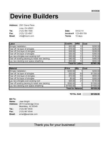 Roofing Invoice Template Free from www.hloom.com