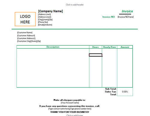 Invoice for hourly rate