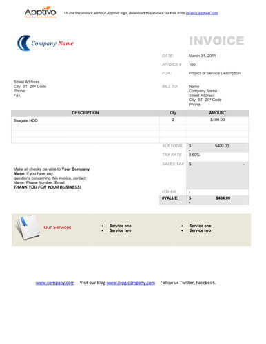 Invoice sample for Word