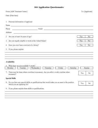 Job Application Questionnaire