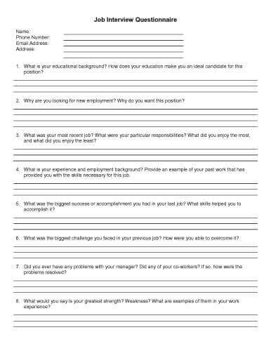 Job Interview Questionnaire