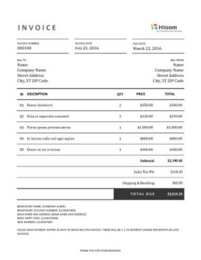 144 Free Invoice Templates For Any Business In Excel And Word Hloom