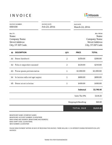 Blank Invoice Template Free from www.hloom.com