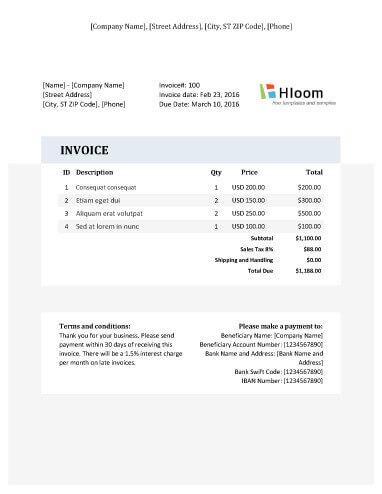 Modern Professional Invoice Sample Excel
