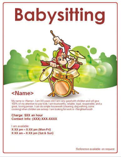 Monkey playing music baby sitter flyer
