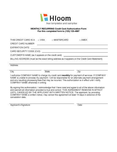 Monthly Recurring Charge Authorization Form