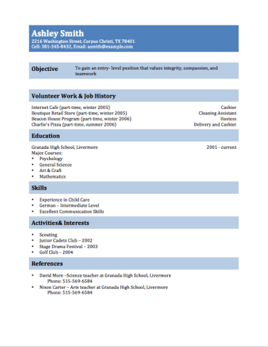 first time resume samples