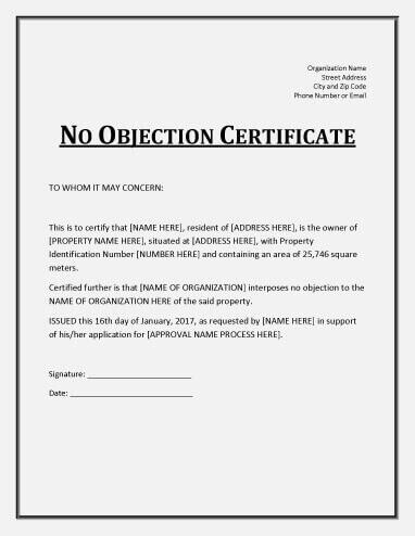 No Objection Certificate Templates Property Study Hloom