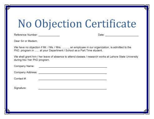 Certificats de non-objection