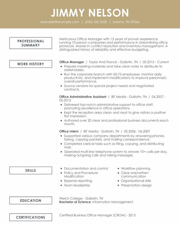 Office Manager Chronological Resume