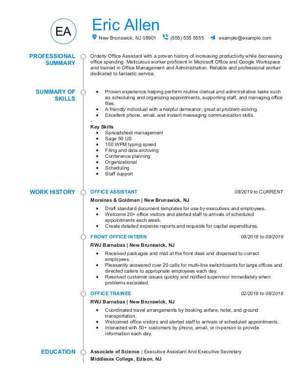 Office Assistant Combination Resume
