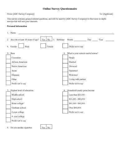 32 Sample Questionnaire Templates in Microsoft Word