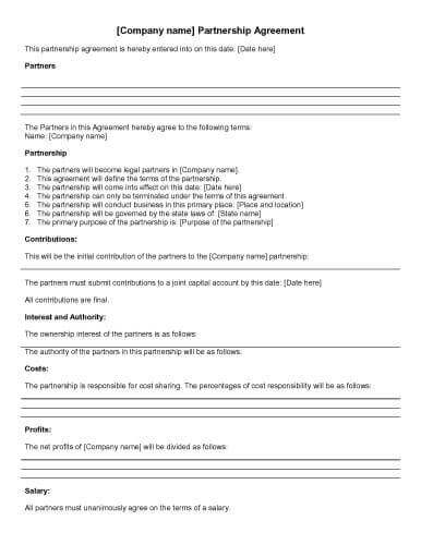 General Partnership Agreements Templates