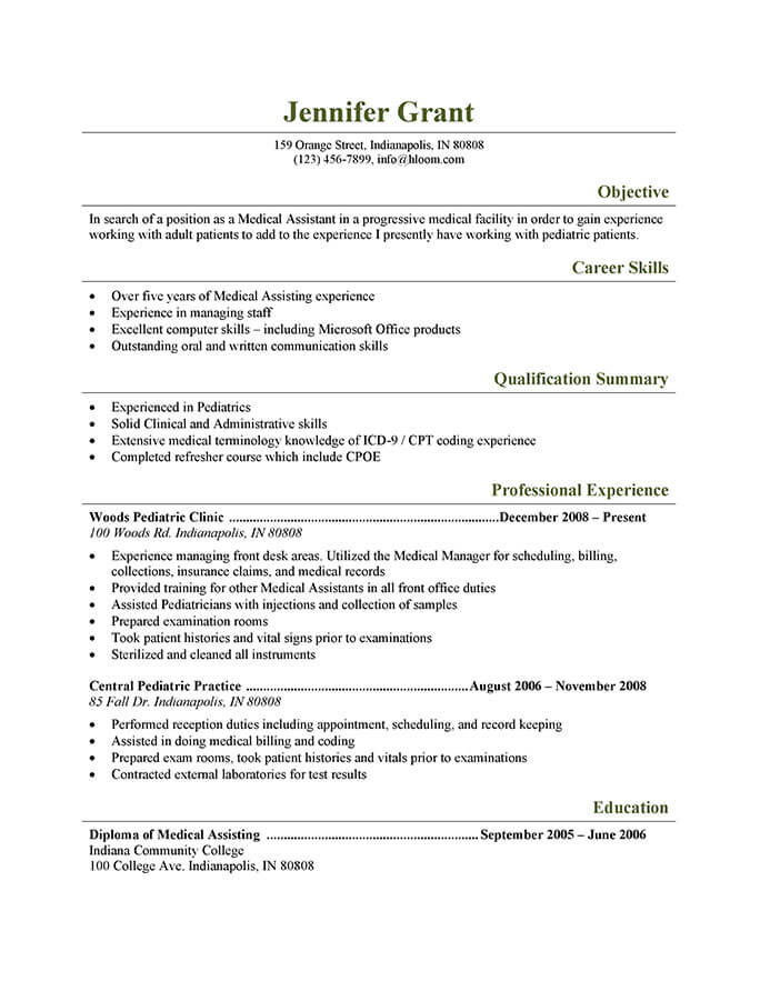 resume help medical assistant