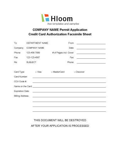 Permit Application Charge Authorization Via Fax