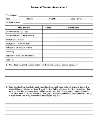 Worksheet client personal trainer Workout Templates