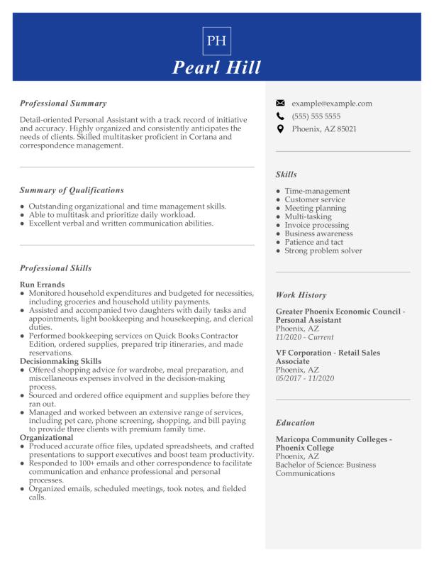 Personal Assistant Functional Resume