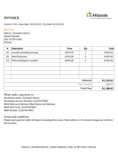 Photography Invoice Hourly Excel