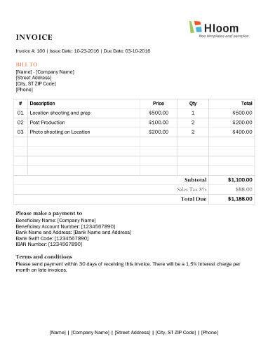 8 Photography Invoice Templates Hloom