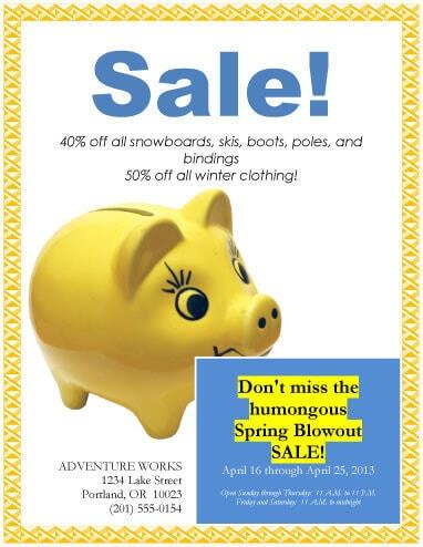 Piggy bank sale flyer