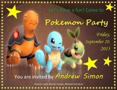 Pokemon Party invitation