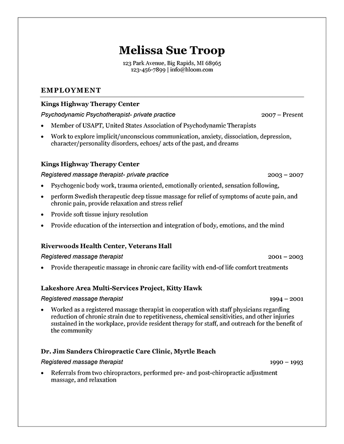 Free Massage Therapist Resume Templates Hloom