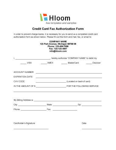 Credit Card Authorization Forms Hloom