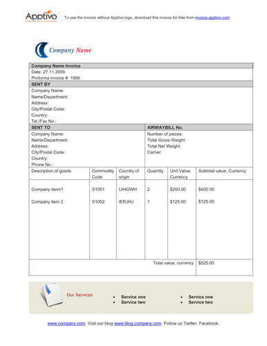 export invoice format in word