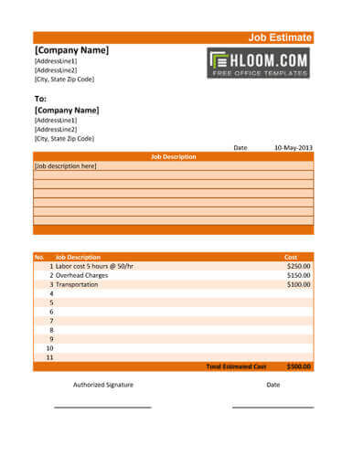 Job Estimate Template from www.hloom.com