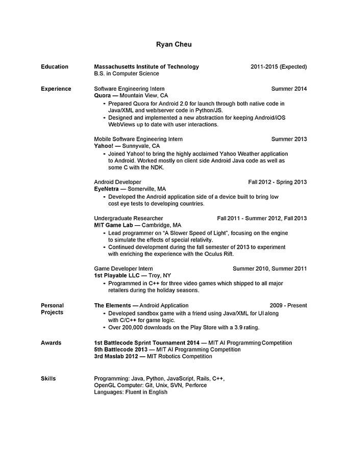 Modello Di Curriculum Per Stage E Suggerimenti Per