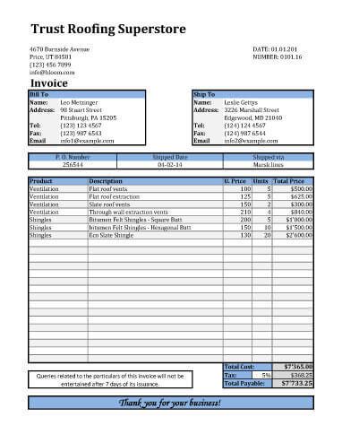 Sales Invoice with shipping details