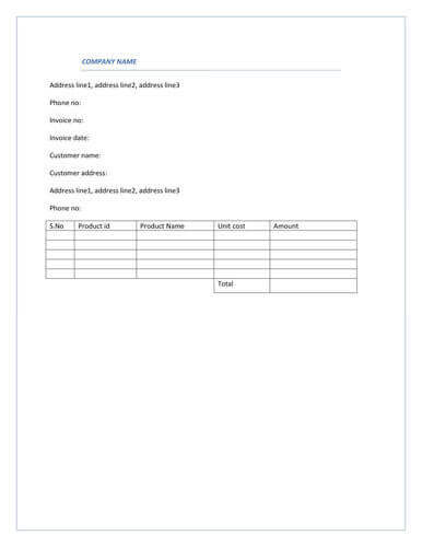 Simple blue product invoice
