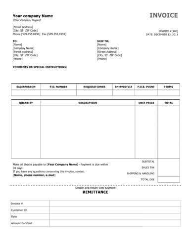 Simple template invoice with remittance slip