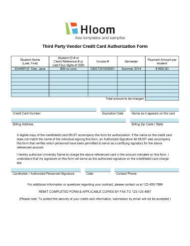 credit card authorization forms hloom blank 3rd party authorization form