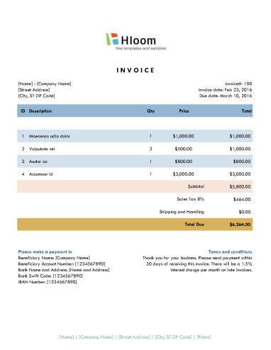 Sunset Invoice Template Excel