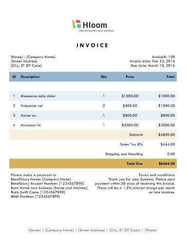 Sunset Invoice Template Word
