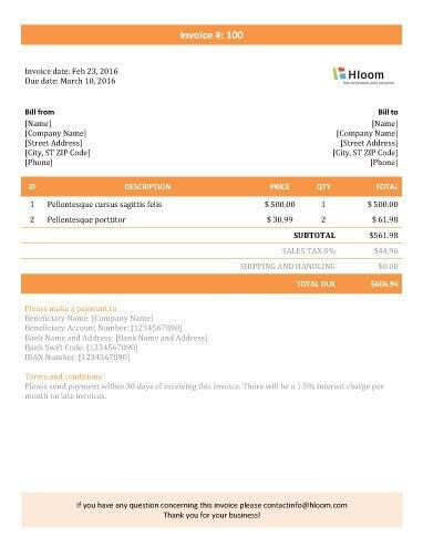 Tangerine Totals Invoice Template Word