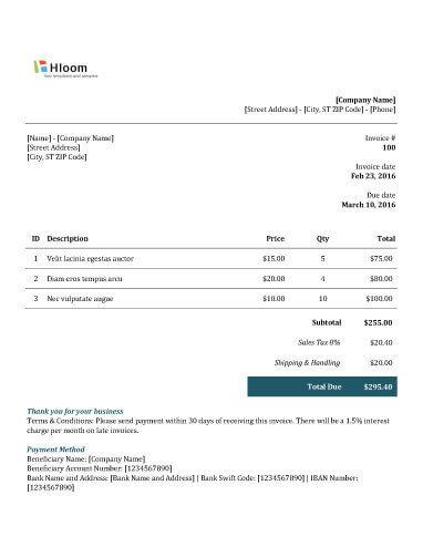 Teal Time Invoice Sample Excel