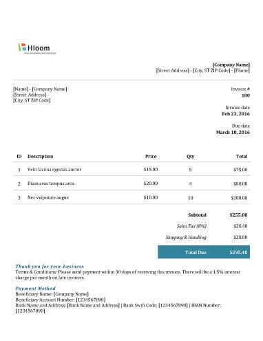 Teal Time Invoice Template Word
