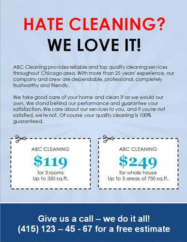 We love cleaning with coupons cleaning flyer template