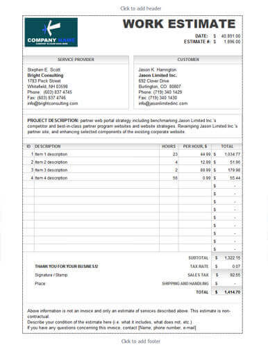 11 Job Estimate Templates and Work Quotes [Excel/Word]  Hloom